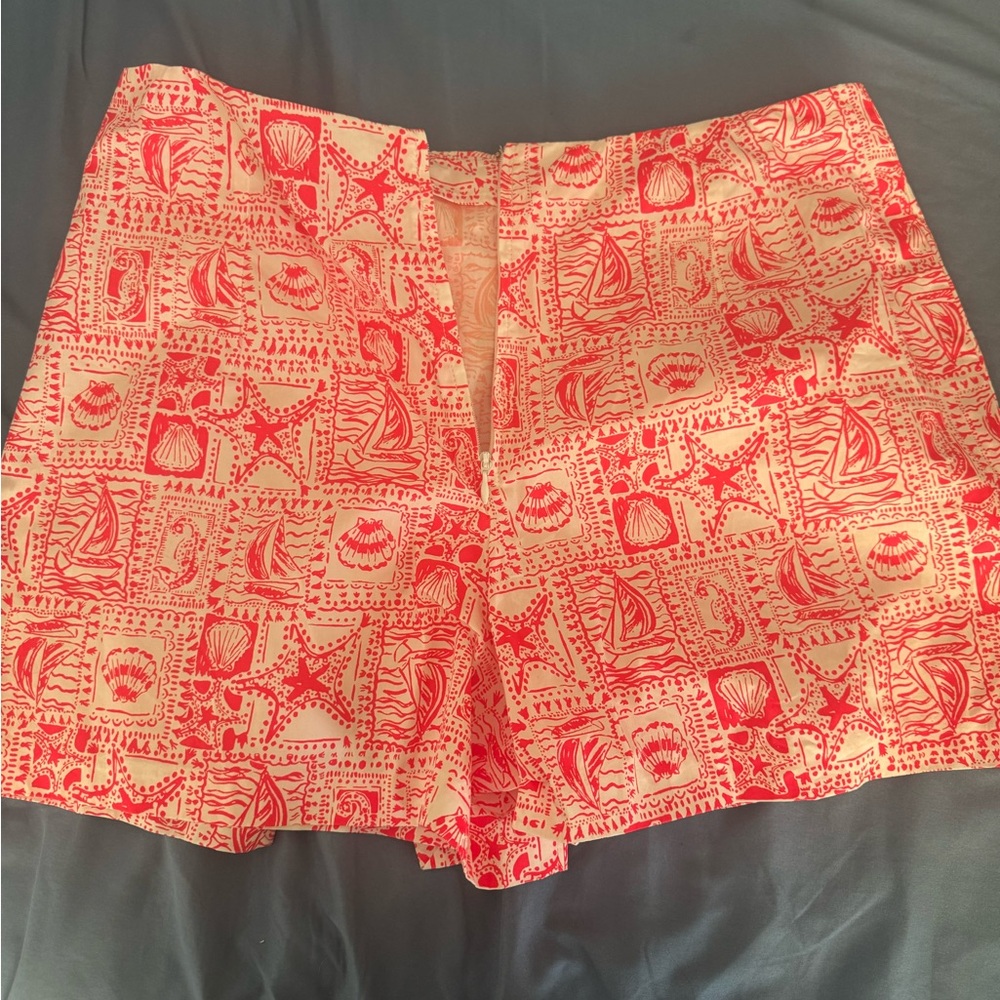 Lilly Pulitzer Red Skorts with Playful Pattern
